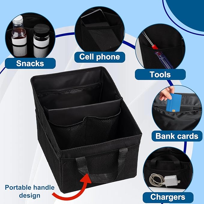 Car Seat Organizer Backseat, Car Organizer, Collapsible Small Car Seat Storage Organizer with Divide, Handles and Mesh Pockets for Front/Rear Consoles Back Seats Traveling and Storing Children's Items