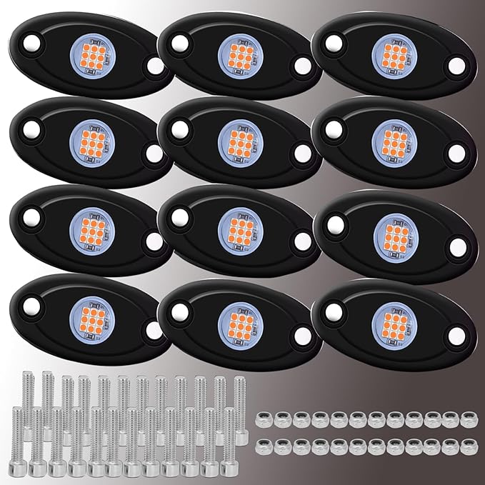 12 Pods Purple LED Rock Lights Neon Underglow Lamp for Car Truck ATV SUV Under Body Glow Light Taillights for Vehicles