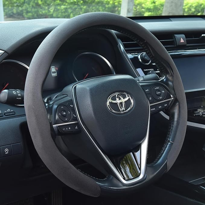 Suede Steering Wheel Cover, Universal 15 Inch Car Steering Wheel Cover, Non-Slip Design,Breathable,Car Interior Accessories Gray