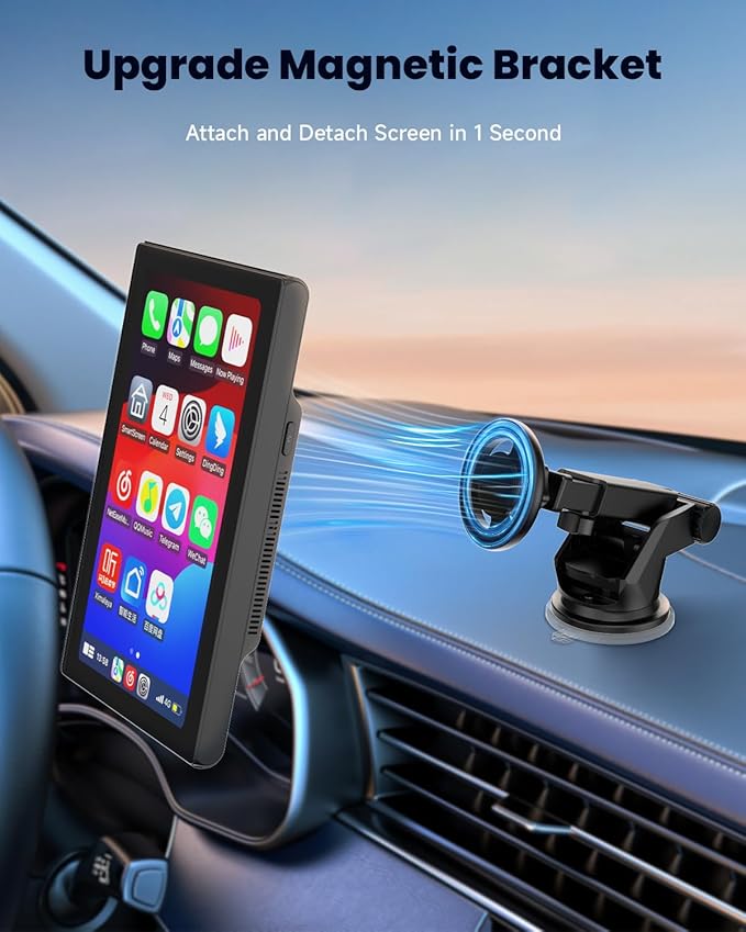 CarPlay Screen with Android Auto, CL798 7'' Portable Touchscreen with Portrait & Landscape Modes, Magnetic Bracket, GPS Navigation, Mirror Link, Bluetooth, Voice Control, OTA Update