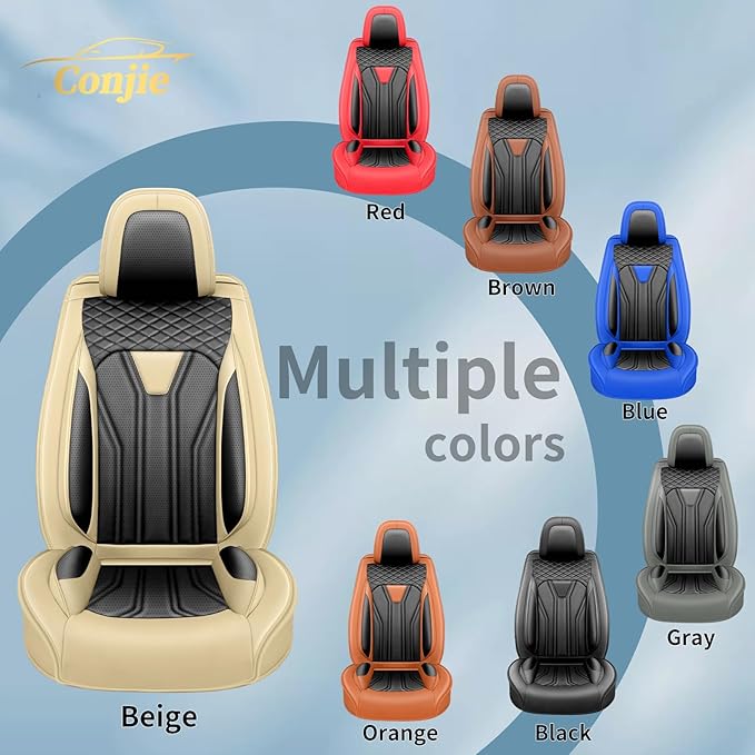 Fit Rogue Car Seat Covers Compatible with Nissan Rogue 2011-2025 2026 - Premium Leather， Waterproof Breathable， All-Weather Seat Cushion Protecto&Airbag Compatible (2 Front Seat Beige&Black)