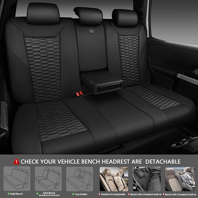 CAR PASS 3D Foam Mesh Leather Back Bench Car Seat Covers,Breathable Rear Seat Cover Universal Fit for Most Cars Sedans SUVs Vans Small Trucks 95% Automotive Backseat, Black