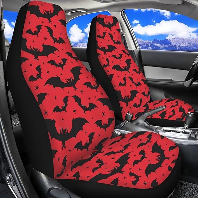Halloween Bat Car Seat Covers Universal Front Car Seats Breathable Anti-Slip Back Fabric Removable Automotive Accessories Suitable for Cars, SUV and Trucks