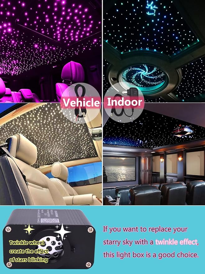 Twinkle 16W Mini Bluetooth APP Control Music Sync Fiber Optic Light Source RGBW Light Box Engine Diver for Car Starlight Headliner Home Indoor Star Ceiling Decoration