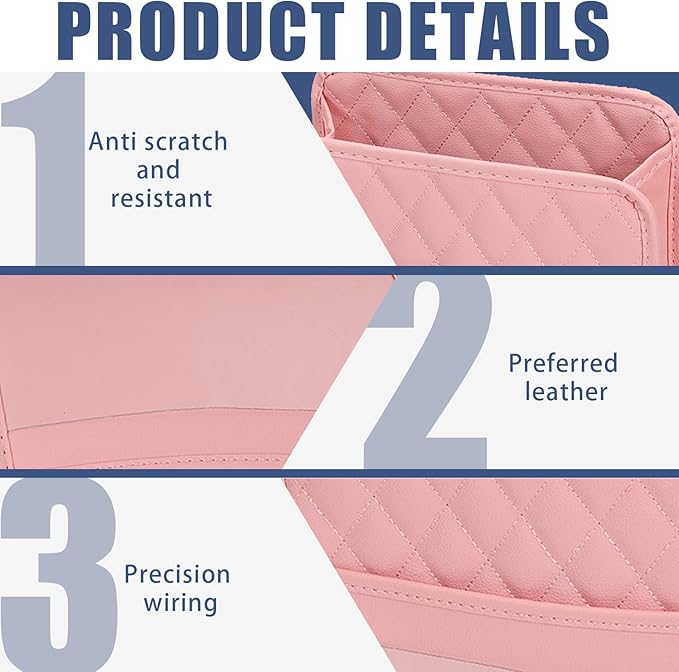 Car Seat Organizer Backseat with Storage Pockets, PU Leather Vehicle Backseat Hanging Storage Pocket, Multipurpose Automotive Travel Essentials Accessories, Universal for Most Cars (Pink)