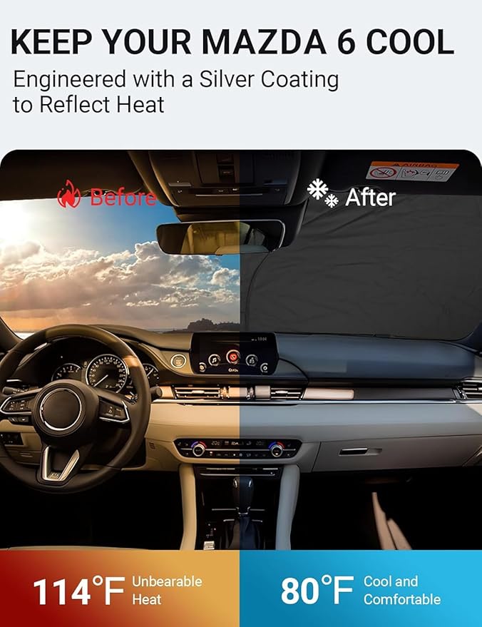 Proadsy 2026 Upgrade Front Windshield Sun Shade Foldable Sunshade Protector Custom Fit 2014-2021 Mazda 6 Sedan, Sport, Touring, Grand Touring, Reserve, Signature Accessories