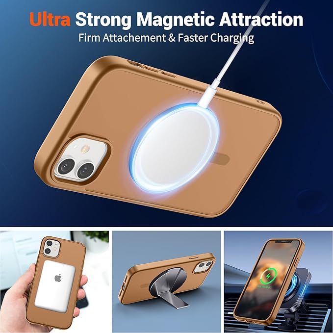 SUPFINE Magnetic for iPhone 11 Phone Case(Compatible with MagSafe)(Military Grade Drop Protection) Slim Translucent Matte Shockproof with Anti-Fingerprint Phone Case,Brown