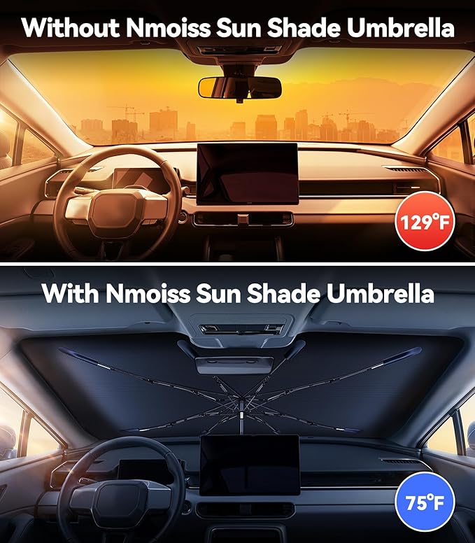 Windshield Sun Shade Umbrella for for Toyota 4runner Highlander RAV4 - [Vinyl Coating Heat Shield] Protect Car from Sun Rays & Heat Damage Keep Cool and Protect Interior, Spring Structure Edge