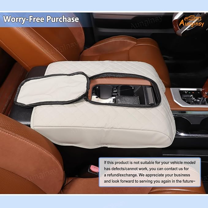 Aunginsy Leather Center Console Armrest Cover Compatible with Toyota Tundra 2014-2021, Car Middle Console Cushion Lid Pad Waterproof Protector, Armrest Seat Box Cover with Storage Bag Accessories