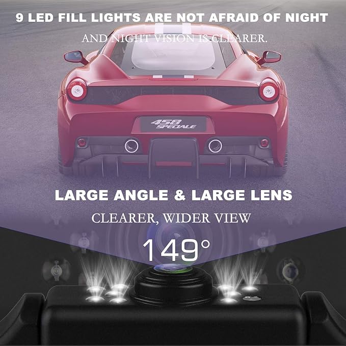 JPP HD Backup Camera and Monitor Kit - 4.3" IPS FHD Color Display, Waterproof Night Vision License Plate Reverse Camera for Car/RV/Truck/Pickup