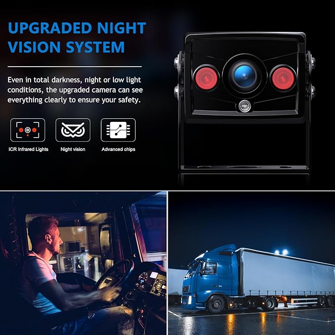 Upgrade Dual Backup Camera Monitor Kit 7" HD 1080P Monitor IP69 Waterproof Rearview Reversing Rear View Camera for Truck Trailer Semi-Trailer Box Truck RV Pickup Truck Easy Installation (TZ102)