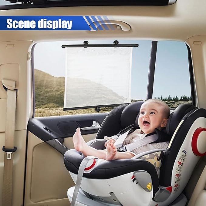 2PCS Car Side Window Sun Shade for Baby/Kids- 18"×14" Retractable Roller Car Window Shade with Suction Cups - Blocks Heat and UV Rays Glare Protection- Baby Travel Accessories for Cars (White)