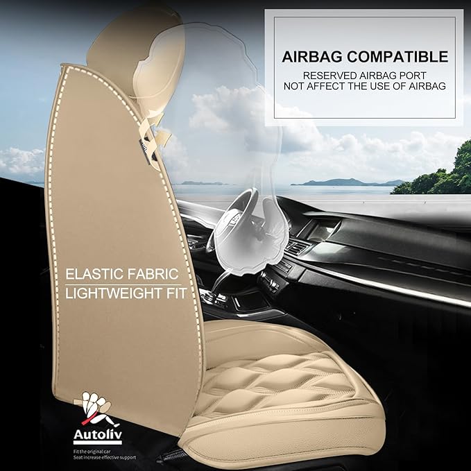 AOMSAZTO 2 Front Seat Covers Fit for Jeep Grand Cherokee 2005-2025 2026 | Waterproof Faux Leather Car Seat Cushions Cover (Beige)