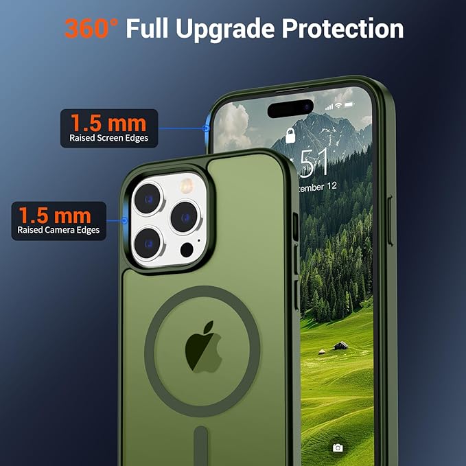 SUPFINE Magnetic for iPhone 14 Pro Case (Compatible with MagSafe) (Military Grade Drop Protection) Slim Translucent Matte Shockproof with Anti-Fingerprint Phone Case,Cangling Green