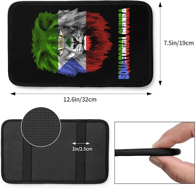 Vintage Equatorial Guinea Guinean Flag Lion Head Auto Center Console Armrest Cover Car Handrail Box Cushion Pad Mat Universal Fit Most Vehicle Sedan Truck SUV Soft Comfort Decor Accessories
