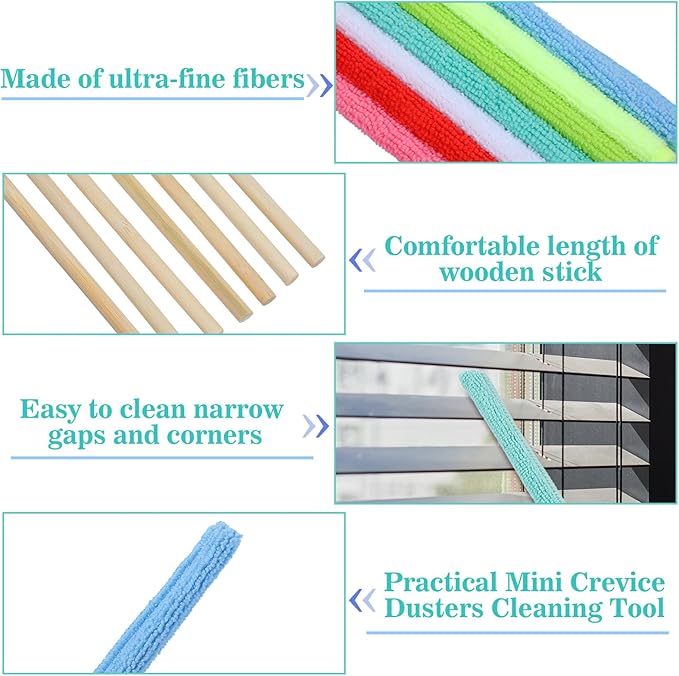 14 Pcs Microfiber Detail Duster Sticks,Small Dust Brush for Tight Spaces,Disposable Crevice Cleaning Tool,Microfiber Mini Fan Dust Cleaner for Vent,Window,Car,Home & Office