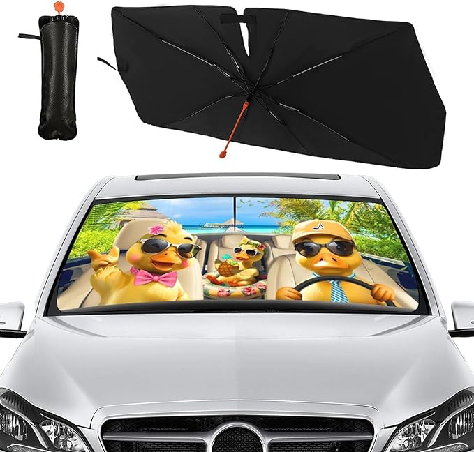 Socira Funny Duck Car Windshield Sunshade Umbrella Foldable Umbrella Sun Shade Windshield Cover Sunshade Duck Car Accessories Blocks Uv Rays Keeps Cool (57" X 30")
