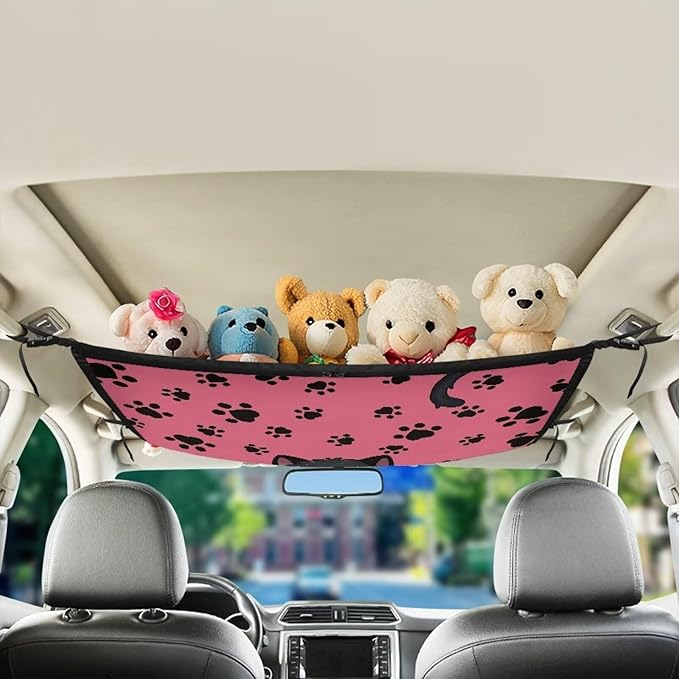 Generic Cat Paw Car Ceiling Cargo Net 31.69"x24.02" Car Roof Storage Organizer,Adjustable Strengthen Load-Bearing Straps,Road Trip Accessories for Car,SUV,MPV Camping Essentials
