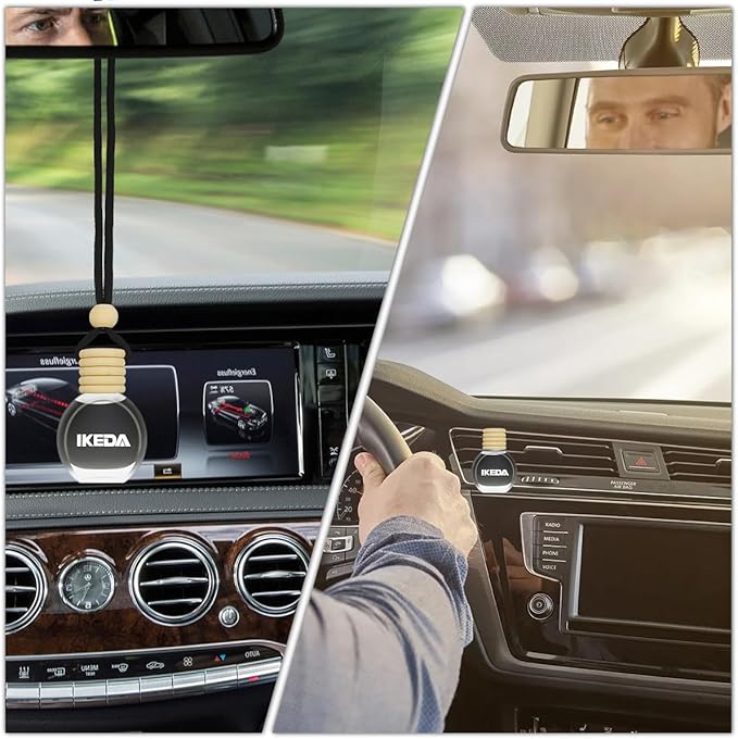 Ikeda Car Air Freshener: Hanging Car Smell Air Freshener | 10ml Round Hanging Car Decoration | Long Lasting Fragrance | For Auto Home | 1pcs (New car)