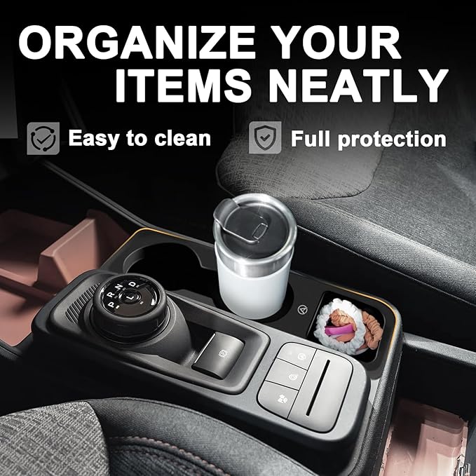 Muslogy Center Console Cup Holder Inserts Compatible with 2022-2026 Ford Maverick Accessories Middle Console Drink Holder Silicone Black Organizer Non-Slip Drink Stopper