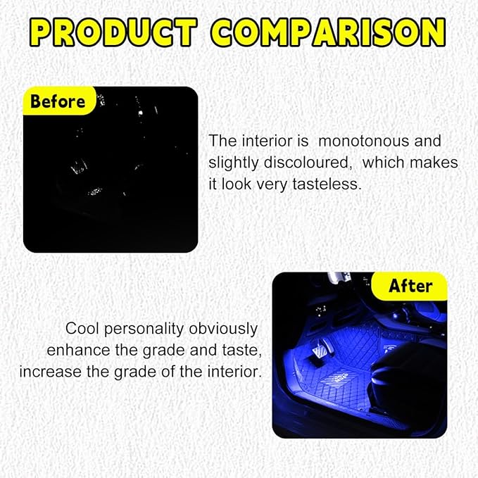 Car LED Strip Light, 48 LEDs RGB Neon Interior Atmosphere Lights, 12V Under Dash Ambient Night Light, Cigarette Lighter Auto Interior Decorative Lamp, Car Accessories (Blue)