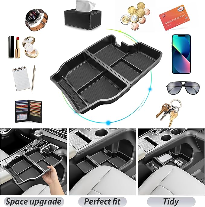 SKTU 2Pcs for 2021-2026 Toyota Sienna Center Console Organizer 2021-2026 Sienna Lower Console Tray Toyota Sienna 2024 2025 2026 Accessories Under Console Tray (Not Fit Models with Refrigerator)