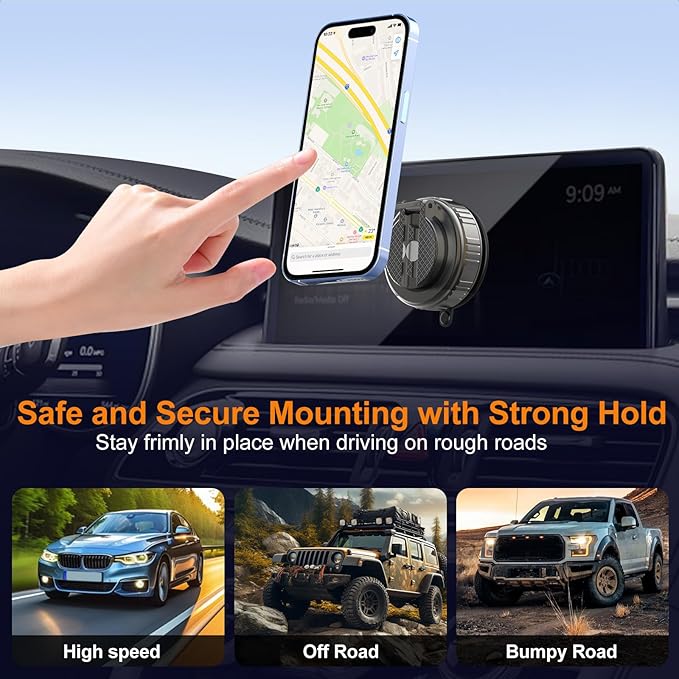 Kairiyard Phone Holders for Your Car, Ultra Vacuum Suction Cup Magnetic Car Phone Holder Mount 360° Adjustable Foldable Cars Phone Stand Compatible with MagSafe iPhone All Smartphones