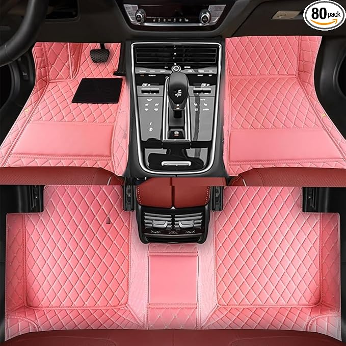 TREGOO All Weather Car Mats Custom Fit Non Slip Floor Mats for 1998-2025 Cars Personalized Leather Protection Pads Suitable for Men Women (Pink)