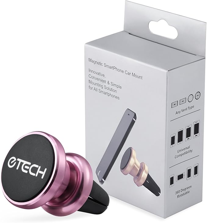 eTECH Magnetic Phone Car Mount Holder, Magnetic Mount Universal Air Vent for iPhone X / 8 Plus / 7 / 6S / 5S, Galaxy S5 / S6 / S7 / S8 / S9, Google Pixel, LG, & Other Smartphones (2Pack Rose Red)