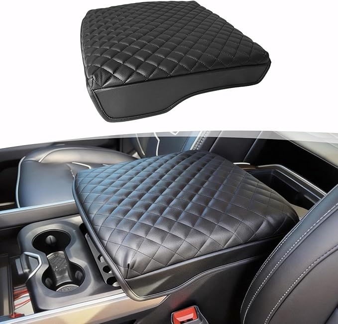 Center Console Armrest Cover for Dodge Ram 2019-2026 1500 2500 3500 Accessories, Vinyl Leather Middle Armrest Cushion Pad Anti-Scratch, Black (Fits Bucket Seat Only)