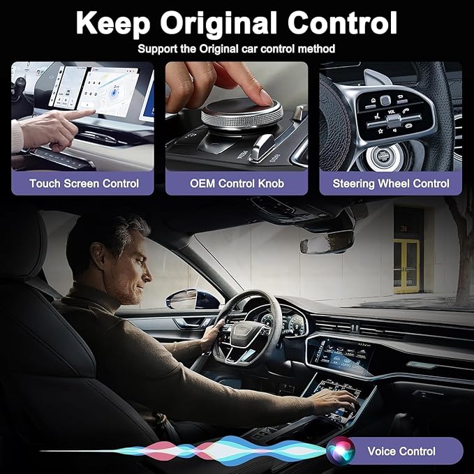 Wireless Carplay Adapter, 2025 Upgrade Converts Wired to Wireless Adapter for iPhone, Auto Connect Dongle for Apple Car Play, Bluetooth No Delay Control for Cars from 2016 and iOS 10+, Silver