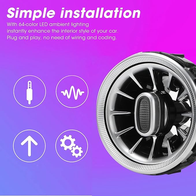 Aramox Air Vent, 5pcs 64 Color Front LED Turbine Air Vent Ambient Light Kit Replacement for ?Benz C GLC?Class W205 2019?2021