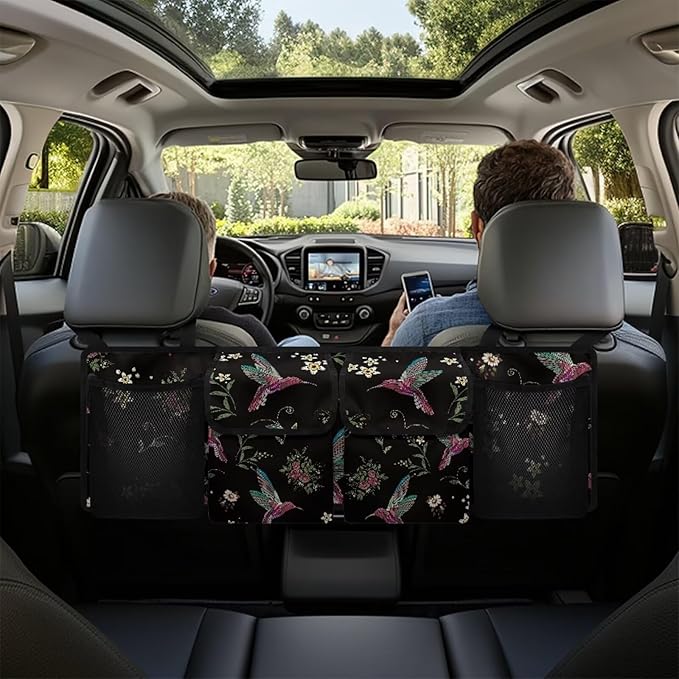 Hummingbird Trunk Organizer Car Women Floral Flowers Foldable Backseat Hanging Organizer,Sturdy Space Saving Expert