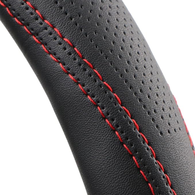 15 Inch Universal Micro Fiber Leather Car Steering Wheel Cover Stitch On Wrap with Needle & Thread Anti-Slip Auto Steering Cover for Woman DIY Red Line