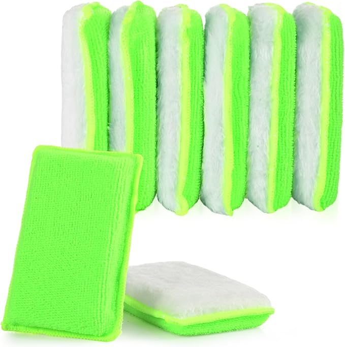 Mudder 8 Pcs Car Interior Scrubbing Sponge 5'' x 3'' Fiber Car Wax Applicator pad Household Cleaning Sponges for Leather Seat Couch Cleaning (Green White)