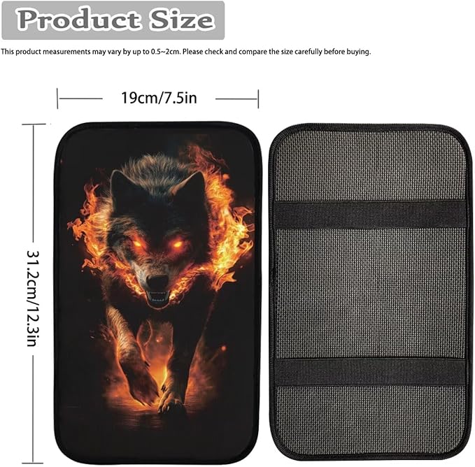 Wolf Print Armrest Cushion Cover for Car Dirt-Resistant & Scratch Proof Auto Armrest Seat Box Cover Protector Universal Fit Auto Interior Decor