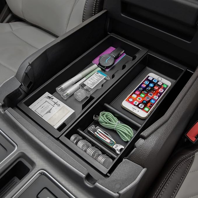 PIMCAR Center Console Organizer for Ford F150 2021 2022 2023, F150 Lightning 2022 2023 Armrest Storage Box Accessories ABS Plastic (Work Great with The Factory Tray)-One Tray