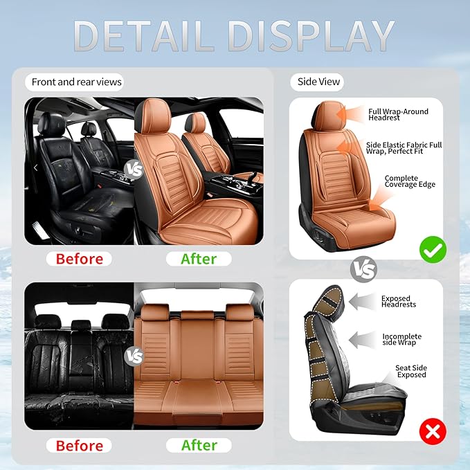 Fit Tucson Premium Leather Car Seat Covers Compatible with Hyundai Tucson 2010-2024 2026, Breathable, Wear Resistant, Airbag Compatible, All-Weather Protection & Full Coverage, Full Set Brown