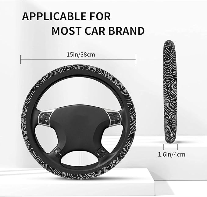 Car Steering Wheel Cover for Women Men, Non-Slip Topography Topographic Map Steering Wheel Protector, Universal 14"-15" Fit for Cars, SUVs, Trucks (Topography)