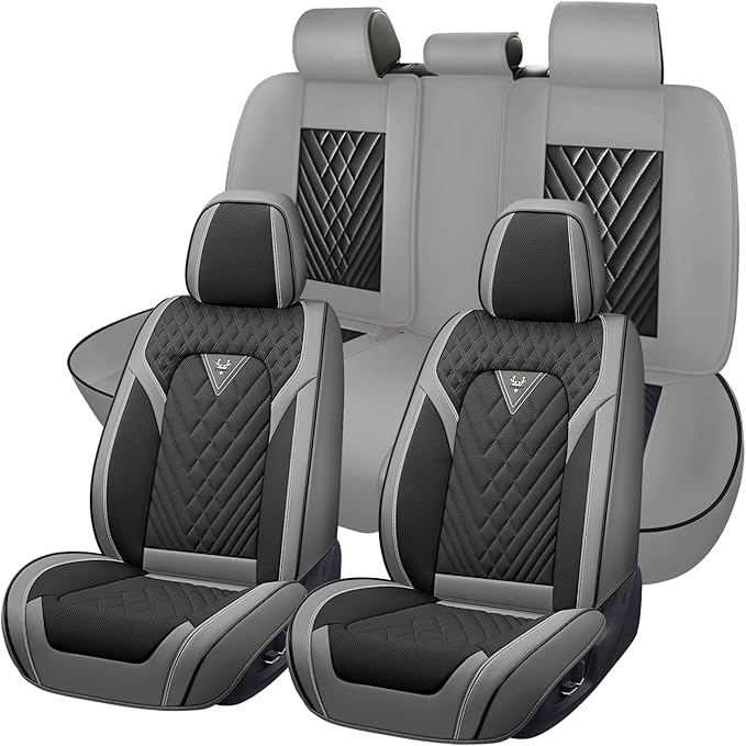 Truck Seat Covers for Ford Bronco 2021-2026, Waterproof Premium Leather Full Coverage Car Seat Cover, Muscle Sport Style Auto Interior Seat Cover Sets (Full Set/Gray Black)