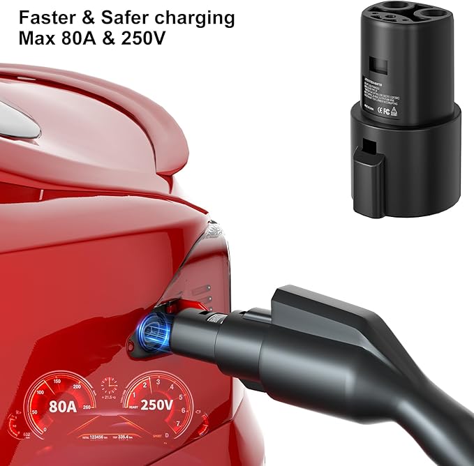 J1772 to Tesla Charger Adapter,for Tesla Model-3/Y/X/S with Safety Certified Charger Connecting Charging Adapter, Max 80A 250V Fast Charging,IP65 Waterproof,Optimal Fit,Easy Setup[Only for Tesla Car]