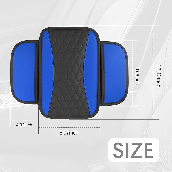 IHOTDER Patchwork Leather Center Console Covers for Cars,Upgraded Arm Rest Cover for Car with Side Storage Pocket for Car Seat Organizer,Middle Console Cover Stylish Car Decoration (Blue)