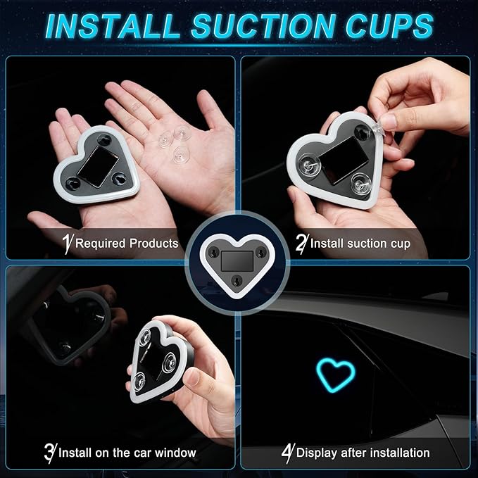 iFunyLED Car LED Interior Lights, Heart-Shaped Ambient Light for Windows, 5 Lighting Modes, Charging Through Type-c and Solar Energy, Car Decorations for Women Men, Pack of 2, (Ice Blue)