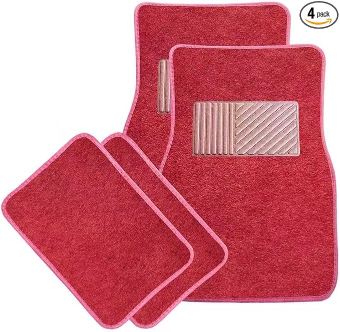Sun Walker 4 PCS Car Floor Mats, Waterproof Anti-Slip Front & Rear Car Carpets with Driver Heel Pad, All Weather Floor Protective Pads Universal for SUVs Trucks Sedans Vans (Wine Red)