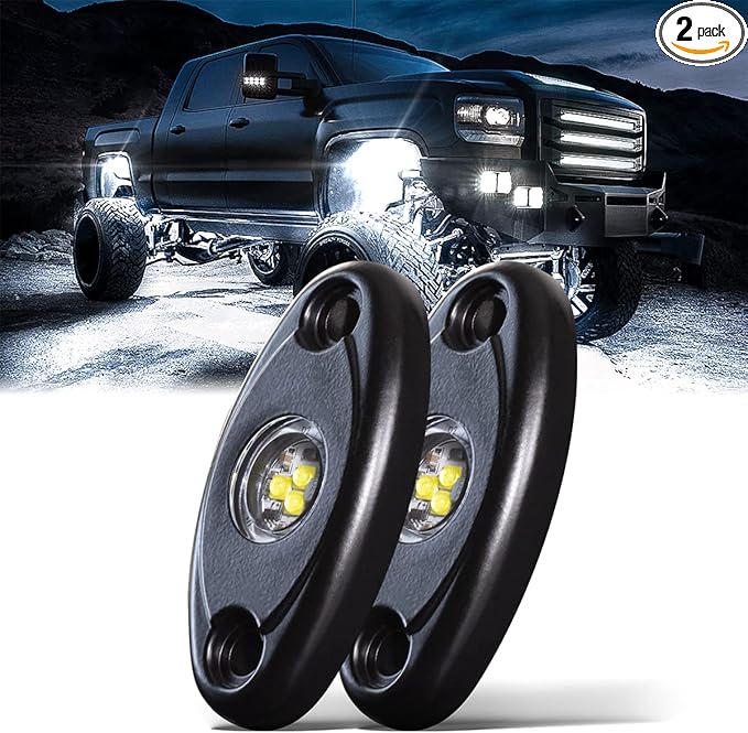 LEDMIRCY LED Rock Lights White 2PCS for Off Road Truck Auto Car Boat ATV SUV RZR Waterproof High Power Neon Trail Rig Lights Shockproof(Pack of 2,White)