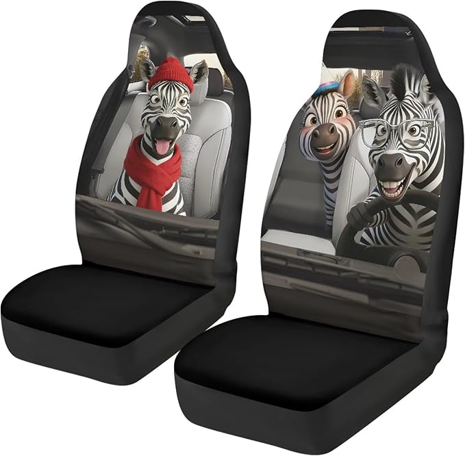 Zebra Car Seat Covers Set of 2 Funny Automobile Front Seat Covers Elastic Polyester Protection Interior Accessories Easy Installation Suitable for Most Cars,SUV,Sedan
