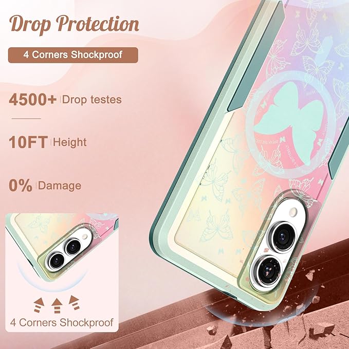 for Samsung Galaxy S25 Edge Case - Compatible with MagSafe Women Girls Cute Magnetic Protective Phone Cover Kawaii Girly Butterfly Heavy Duty Shockproof Design for Samsung S25 Edge Case