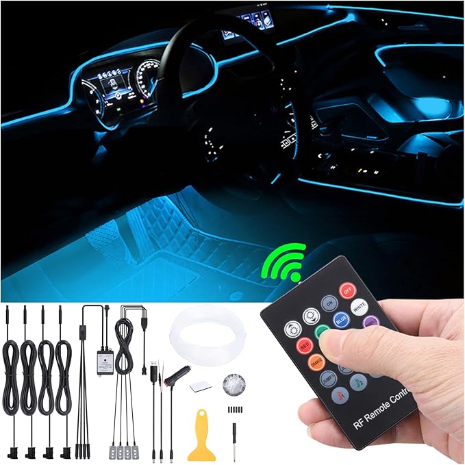 5 m Optic Fiber Car Ambient Lighting Kit RF Remote Control 64 Colors Multicoloured Music Interior Footwell Lighting Kit 12V 1W