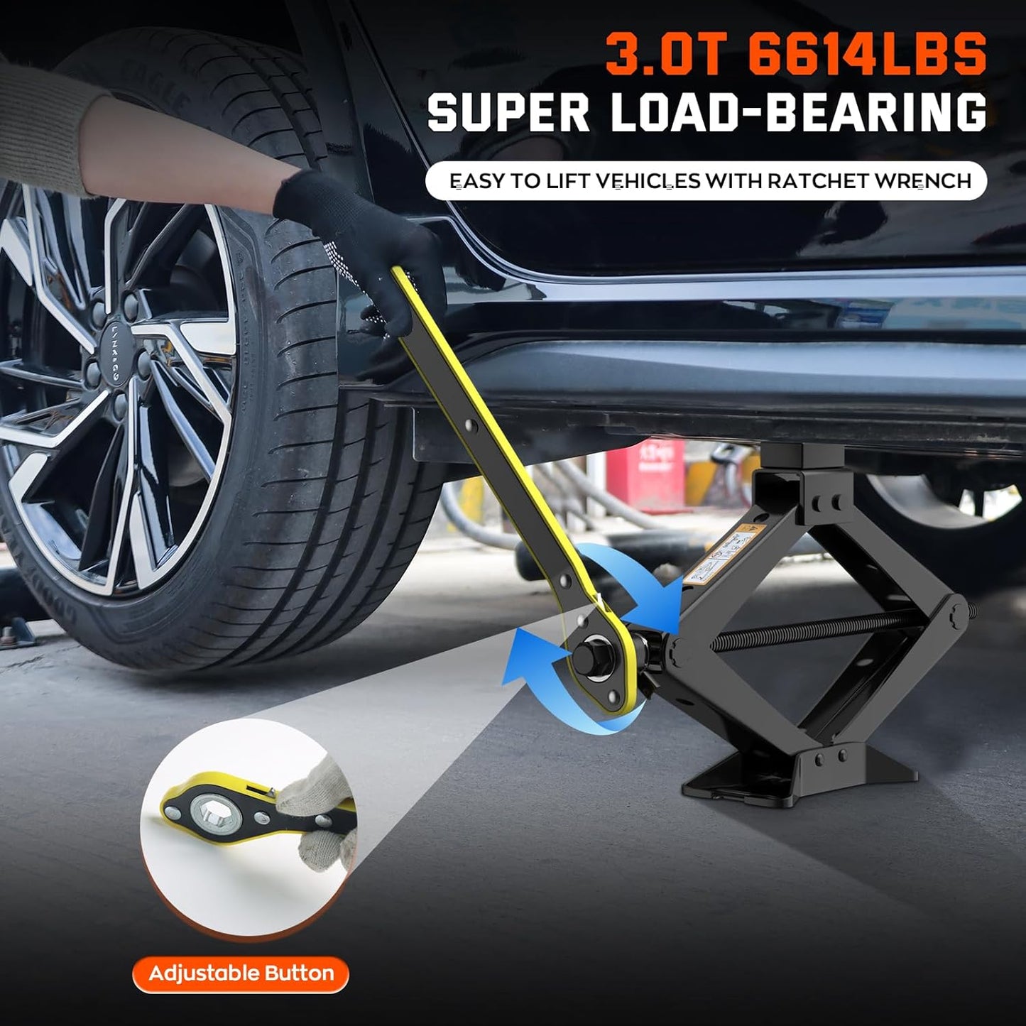 New Version Car Jack Kit Scissor Jack for Car 3 Ton 6614 lbs Spare Tire Changing Kit,Portable Tire Jack Repair Kit with Lug Wrench,Car Lifting Jack for Auto/SUV/MPV
