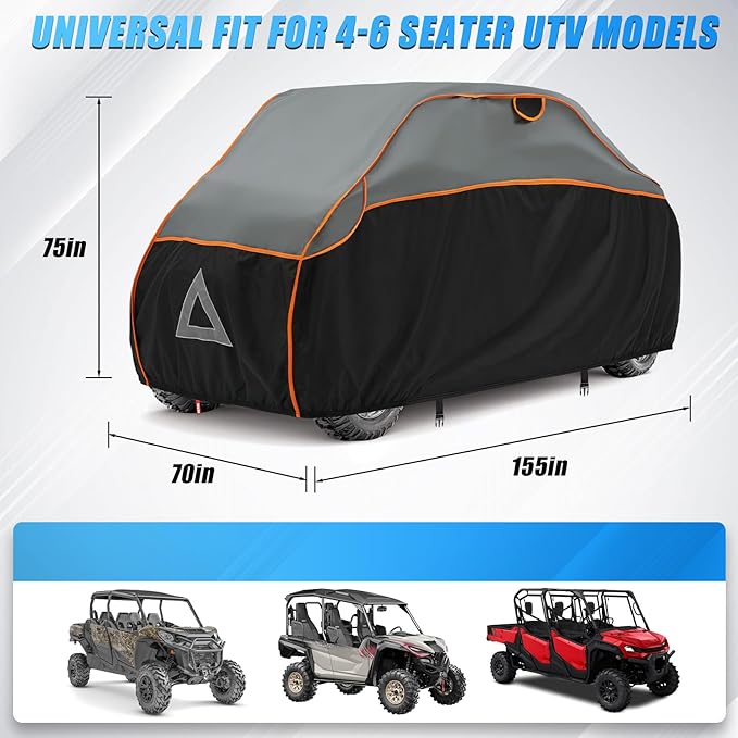 UTV Cover 4-6 Seater for Hail Protection, Heavy Duty All-Weather Protection UTV Cover with Air Vents, Windproof Buckles and Elastic Bands, Compatible with Polaris Ranger Can am Yamada